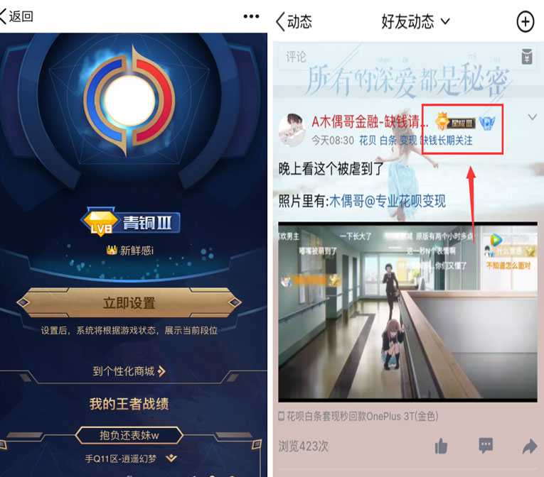 QQ空间已经完美显示王者段位-旭彭网络资源基地