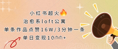 小红书超火的治愈系loft公寓，单条作品点赞16W，3分钟一条，单日变现数张-旭彭网络资源基地